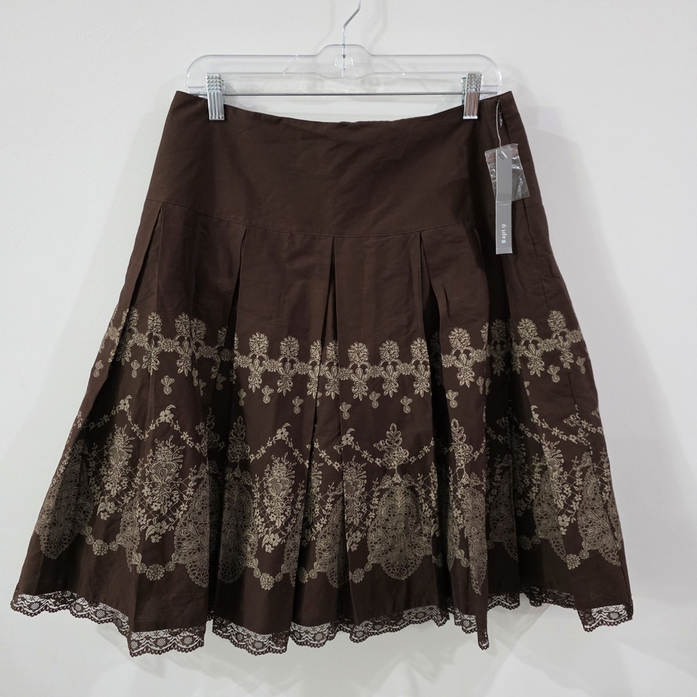 Vintage Y2K Womens Midi Skirt Size 10 Brown Lace Trim Boho Fairy Grunge Goblin